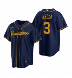 Men's Nike Milwaukee Brewers #3 Orlando Arcia Navy Alternate Stitched Baseball Jersey