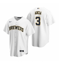 Men's Nike Milwaukee Brewers #3 Orlando Arcia White Alternate Stitched Baseball Jersey
