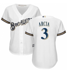 Women's Majestic Milwaukee Brewers #3 Orlando Arcia Replica White Home Cool Base MLB Jersey