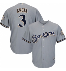 Youth Majestic Milwaukee Brewers #3 Orlando Arcia Replica Grey Road Cool Base MLB Jersey