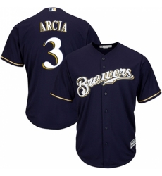 Youth Majestic Milwaukee Brewers #3 Orlando Arcia Replica Navy Blue Alternate Cool Base MLB Jersey