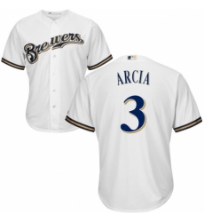 Youth Majestic Milwaukee Brewers #3 Orlando Arcia Replica White Home Cool Base MLB Jersey