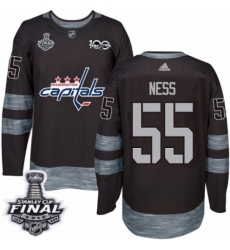 Men's Adidas Washington Capitals #55 Aaron Ness Authentic Black 1917-2017 100th Anniversary 2018 Stanley Cup Final NHL Jersey