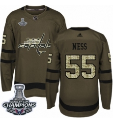 Men's Adidas Washington Capitals #55 Aaron Ness Authentic Green Salute to Service 2018 Stanley Cup Final Champions NHL Jersey