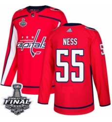 Men's Adidas Washington Capitals #55 Aaron Ness Authentic Red Home 2018 Stanley Cup Final NHL Jersey