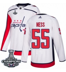 Men's Adidas Washington Capitals #55 Aaron Ness Authentic White Away 2018 Stanley Cup Final Champions NHL Jersey