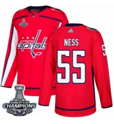Men's Adidas Washington Capitals #55 Aaron Ness Premier Red Home 2018 Stanley Cup Final Champions NHL Jersey
