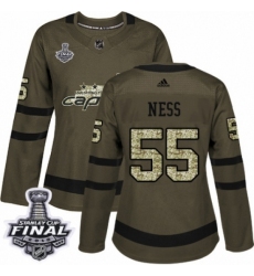 Women's Adidas Washington Capitals #55 Aaron Ness Authentic Green Salute to Service 2018 Stanley Cup Final NHL Jersey