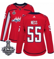 Women's Adidas Washington Capitals #55 Aaron Ness Authentic Red Home 2018 Stanley Cup Final NHL Jersey