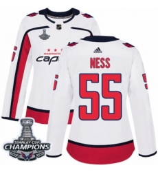 Women's Adidas Washington Capitals #55 Aaron Ness Authentic White Away 2018 Stanley Cup Final Champions NHL Jersey