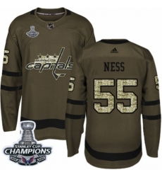 Youth Adidas Washington Capitals #55 Aaron Ness Authentic Green Salute to Service 2018 Stanley Cup Final Champions NHL Jersey