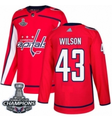 Men's Adidas Washington Capitals #43 Tom Wilson Authentic Red Home 2018 Stanley Cup Final Champions NHL Jersey