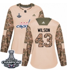 Women's Adidas Washington Capitals #43 Tom Wilson Authentic Camo Veterans Day Practice 2018 Stanley Cup Final Champions NHL Jersey
