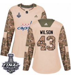 Women's Adidas Washington Capitals #43 Tom Wilson Authentic Camo Veterans Day Practice 2018 Stanley Cup Final NHL Jersey
