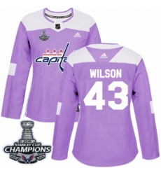 Women's Adidas Washington Capitals #43 Tom Wilson Authentic Purple Fights Cancer Practice 2018 Stanley Cup Final Champions NHL Jersey