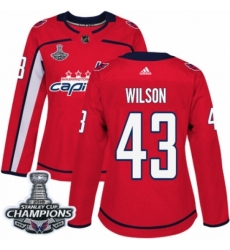 Women's Adidas Washington Capitals #43 Tom Wilson Authentic Red Home 2018 Stanley Cup Final Champions NHL Jersey
