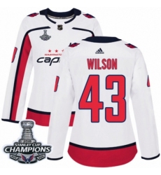 Women's Adidas Washington Capitals #43 Tom Wilson Authentic White Away 2018 Stanley Cup Final Champions NHL Jersey