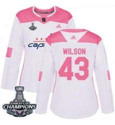 Women's Adidas Washington Capitals #43 Tom Wilson Authentic White Pink Fashion 2018 Stanley Cup Final Champions NHL Jersey