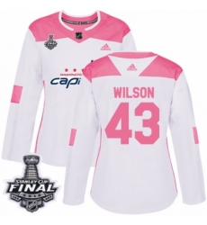 Women's Adidas Washington Capitals #43 Tom Wilson Authentic White/Pink Fashion 2018 Stanley Cup Final NHL Jersey
