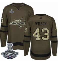 Youth Adidas Washington Capitals #43 Tom Wilson Authentic Green Salute to Service 2018 Stanley Cup Final Champions NHL Jersey