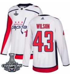 Youth Adidas Washington Capitals #43 Tom Wilson Authentic White Away 2018 Stanley Cup Final Champions NHL Jersey