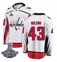 Youth Washington Capitals #43 Tom Wilson Fanatics Branded White Away Breakaway 2018 Stanley Cup Final Champions NHL Jersey