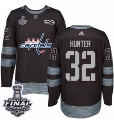 Men's Adidas Washington Capitals #32 Dale Hunter Authentic Black 1917-2017 100th Anniversary 2018 Stanley Cup Final NHL Jersey