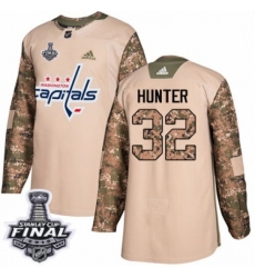Men's Adidas Washington Capitals #32 Dale Hunter Authentic Camo Veterans Day Practice 2018 Stanley Cup Final NHL Jersey