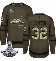 Men's Adidas Washington Capitals #32 Dale Hunter Authentic Green Salute to Service 2018 Stanley Cup Final Champions NHL Jersey
