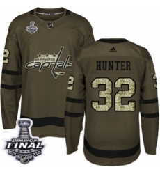 Men's Adidas Washington Capitals #32 Dale Hunter Authentic Green Salute to Service 2018 Stanley Cup Final NHL Jersey