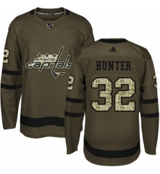 Men's Adidas Washington Capitals #32 Dale Hunter Authentic Green Salute to Service NHL Jersey