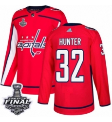 Men's Adidas Washington Capitals #32 Dale Hunter Authentic Red Home 2018 Stanley Cup Final NHL Jersey