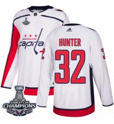 Men's Adidas Washington Capitals #32 Dale Hunter Authentic White Away 2018 Stanley Cup Final Champions NHL Jersey