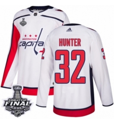 Men's Adidas Washington Capitals #32 Dale Hunter Authentic White Away 2018 Stanley Cup Final NHL Jersey