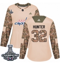 Women's Adidas Washington Capitals #32 Dale Hunter Authentic Camo Veterans Day Practice 2018 Stanley Cup Final Champions NHL Jersey