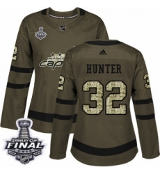 Women's Adidas Washington Capitals #32 Dale Hunter Authentic Green Salute to Service 2018 Stanley Cup Final NHL Jersey