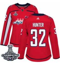 Women's Adidas Washington Capitals #32 Dale Hunter Authentic Red Home 2018 Stanley Cup Final Champions NHL Jersey
