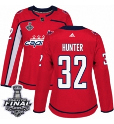 Women's Adidas Washington Capitals #32 Dale Hunter Authentic Red Home 2018 Stanley Cup Final NHL Jersey
