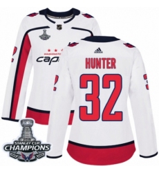 Women's Adidas Washington Capitals #32 Dale Hunter Authentic White Away 2018 Stanley Cup Final Champions NHL Jersey