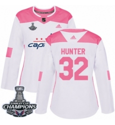 Women's Adidas Washington Capitals #32 Dale Hunter Authentic White Pink Fashion 2018 Stanley Cup Final Champions NHL Jersey