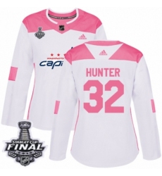 Women's Adidas Washington Capitals #32 Dale Hunter Authentic White/Pink Fashion 2018 Stanley Cup Final NHL Jersey