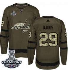 Men's Adidas Washington Capitals #29 Christian Djoos Authentic Green Salute to Service 2018 Stanley Cup Final Champions NHL Jersey