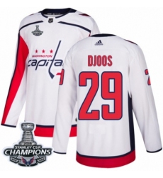 Men's Adidas Washington Capitals #29 Christian Djoos Authentic White Away 2018 Stanley Cup Final Champions NHL Jersey