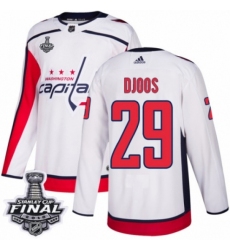 Men's Adidas Washington Capitals #29 Christian Djoos Authentic White Away 2018 Stanley Cup Final NHL Jersey