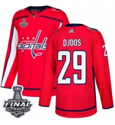 Men's Adidas Washington Capitals #29 Christian Djoos Premier Red Home 2018 Stanley Cup Final NHL Jersey