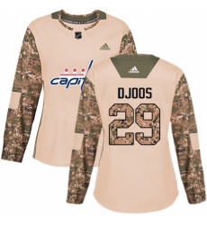 Women's Adidas Washington Capitals #29 Christian Djoos Authentic Camo Veterans Day Practice NHL Jersey