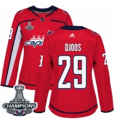 Women's Adidas Washington Capitals #29 Christian Djoos Authentic Red Home 2018 Stanley Cup Final Champions NHL Jersey