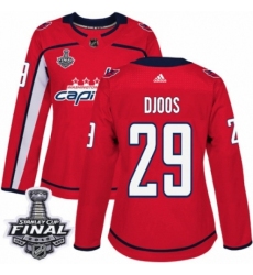 Women's Adidas Washington Capitals #29 Christian Djoos Authentic Red Home 2018 Stanley Cup Final NHL Jersey