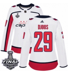 Women's Adidas Washington Capitals #29 Christian Djoos Authentic White Away 2018 Stanley Cup Final NHL Jersey