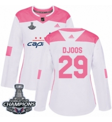 Women's Adidas Washington Capitals #29 Christian Djoos Authentic White Pink Fashion 2018 Stanley Cup Final Champions NHL Jersey